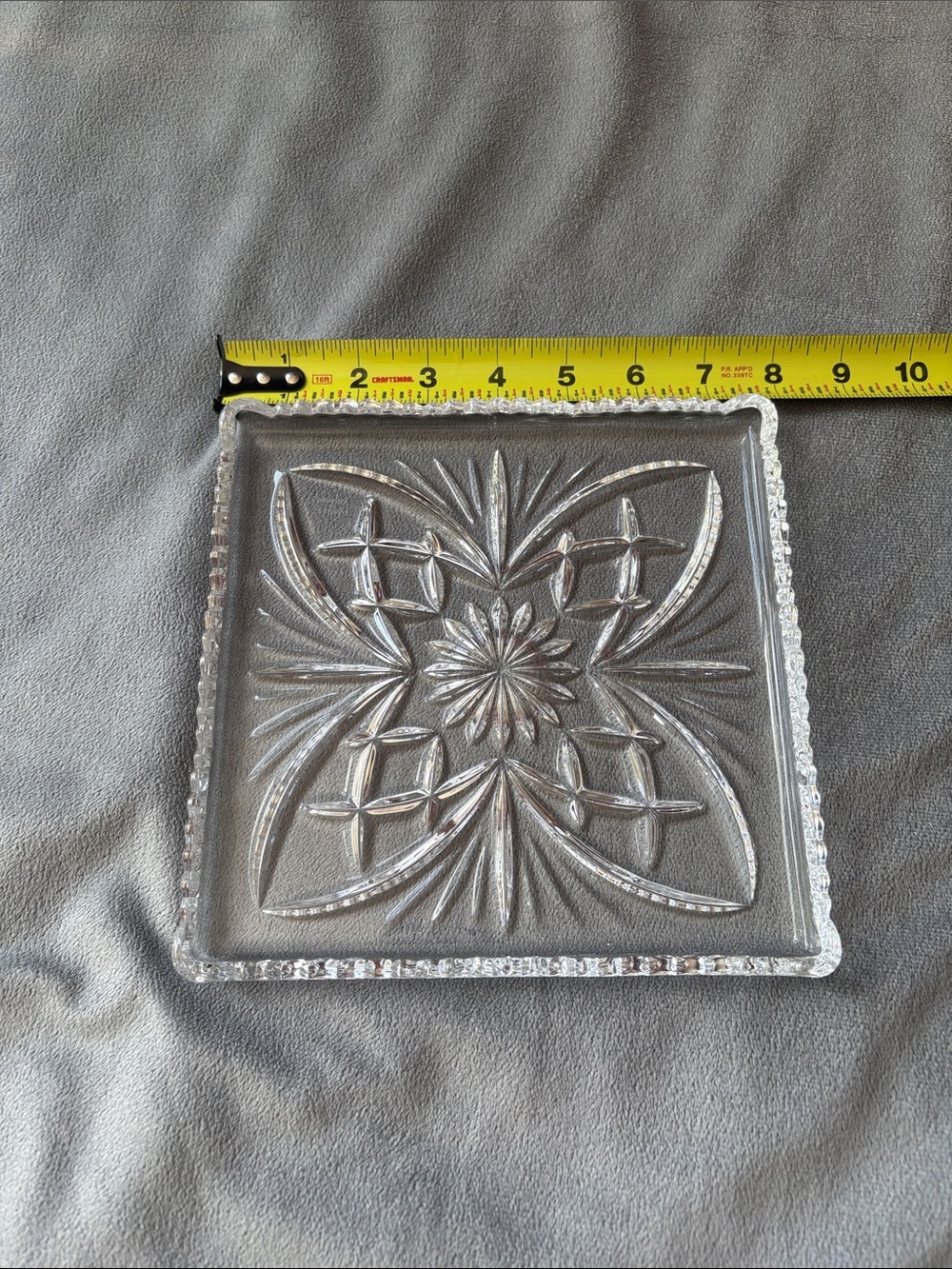 Clear Pressed Glass Square Serving Plate - Elegant Floral Cut Design